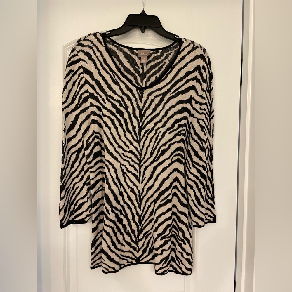 Chico's Black and Cream Zebra Print top